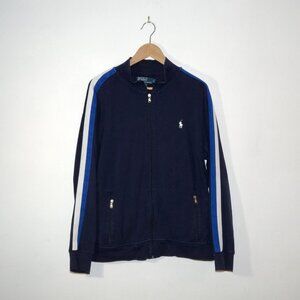Polo Ralph Lauren Navy Blue Track Jacket Zip Up Striped Mens Large